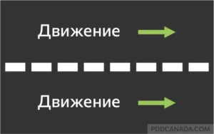 Дорожная разметка линии непрерывности, состоящая из укороченных прерывистых белых линий, предупреждающая об окончании текущей полосы или съезде.