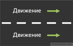 Дорожная разметка с одинарной прерывистой белой линией, разделяющая полосы движения в одном направлении.