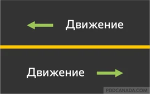 Дорожная разметка с одинарной сплошной желтой линией, разделяющая встречные полосы движения.